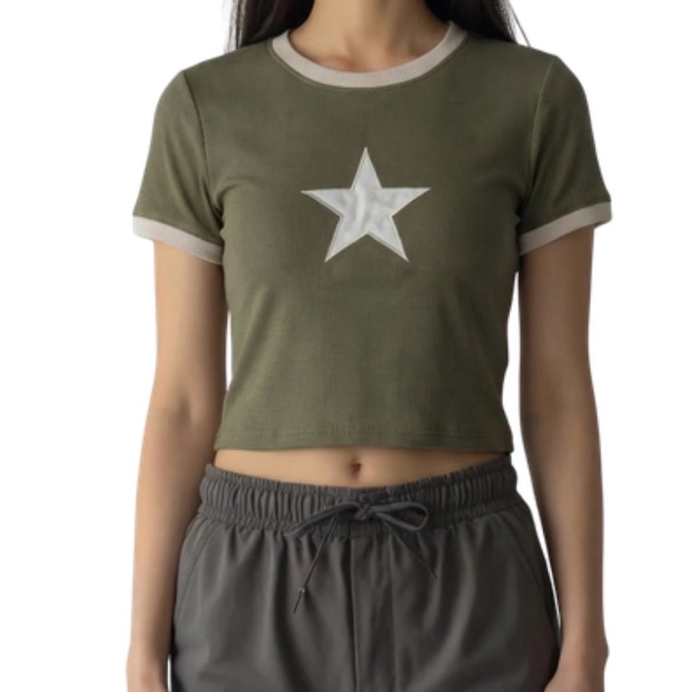 Star Print Olive Crop Top